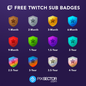Free twitch sub badges icons vector png 72px 36px 18px