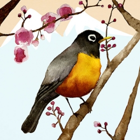 Bird on a cherry tree iphone ipad mini background
