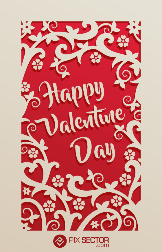 Free Happy Valentine Card with Floral Ornaments